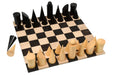 Knight carving detail on the Geometric Minimalist chess pieces in ebonised and natural boxwood