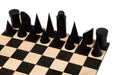 Full 34 piece Geometric Minimalist chess pieces in ebonised and natural boxwood, Sterling Chess Australia
