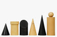 Sterling Chess Geometric Minimalist chess pieces in ebonised and natural boxwood, 88mm king