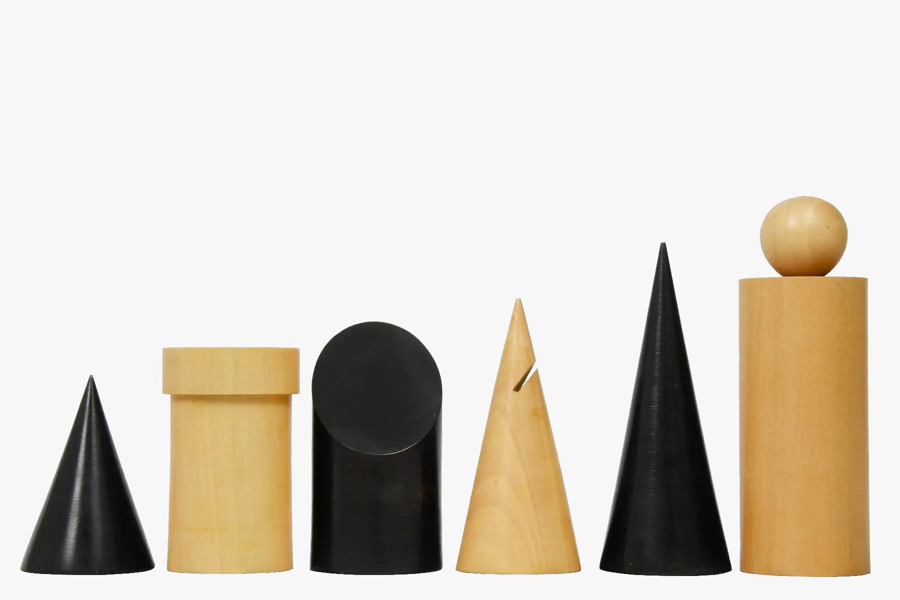Sterling Chess Geometric Minimalist chess pieces in ebonised and natural boxwood, 88mm king