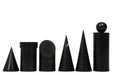 Geometric Minimalist chess pieces, ebonised and natural boxwood, hand carved in India
