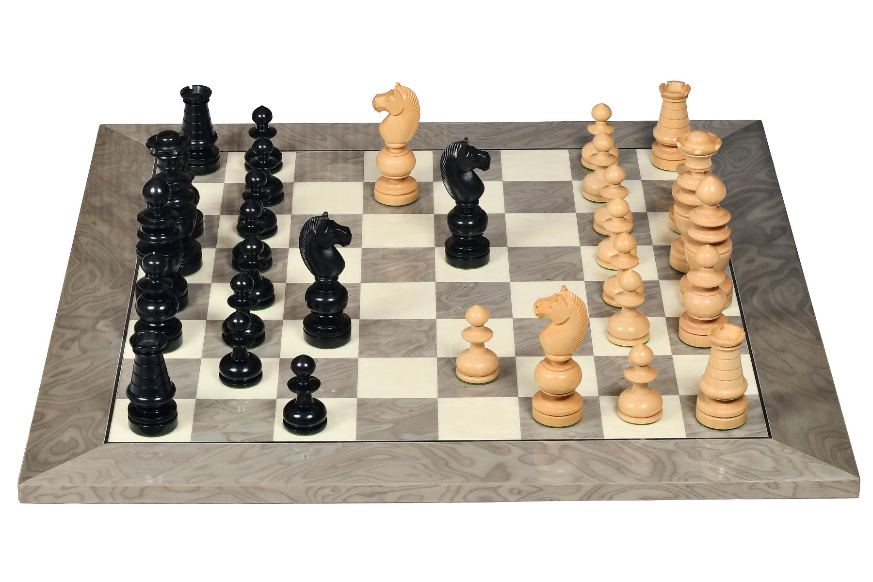 Knight carving detail on the Antique Regency chess pieces in genuine ebony and boxwood