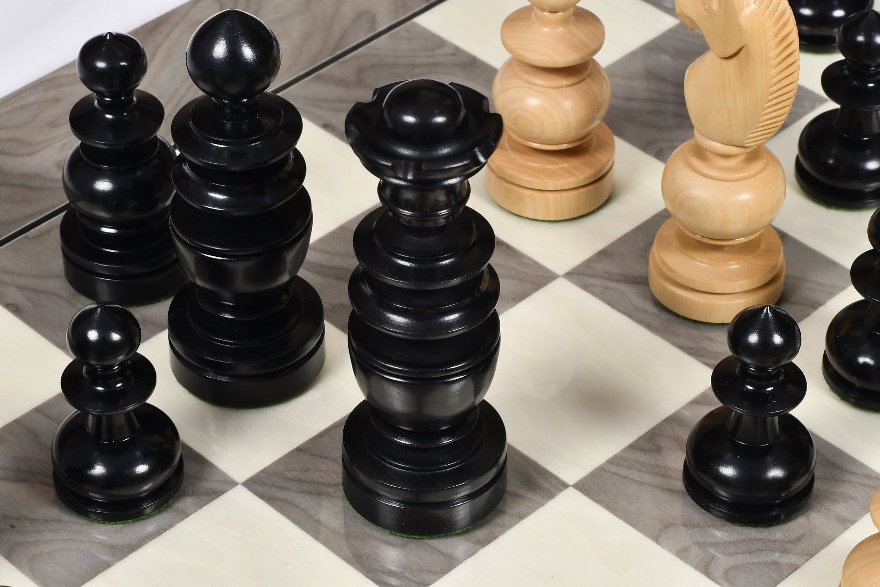 Antique Regency wooden chess pieces, 109mm king, Genuine ebony finish