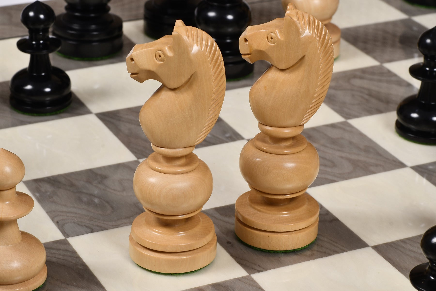 Full 34 piece Antique Regency chess pieces in genuine ebony and boxwood, Sterling Chess Australia