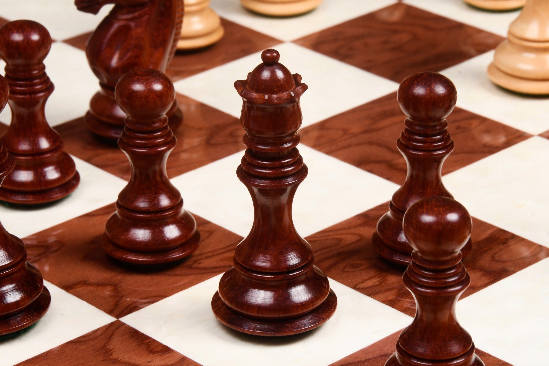 Meghdoot Staunton wooden chess pieces, 80mm king, Bud rosewood finish