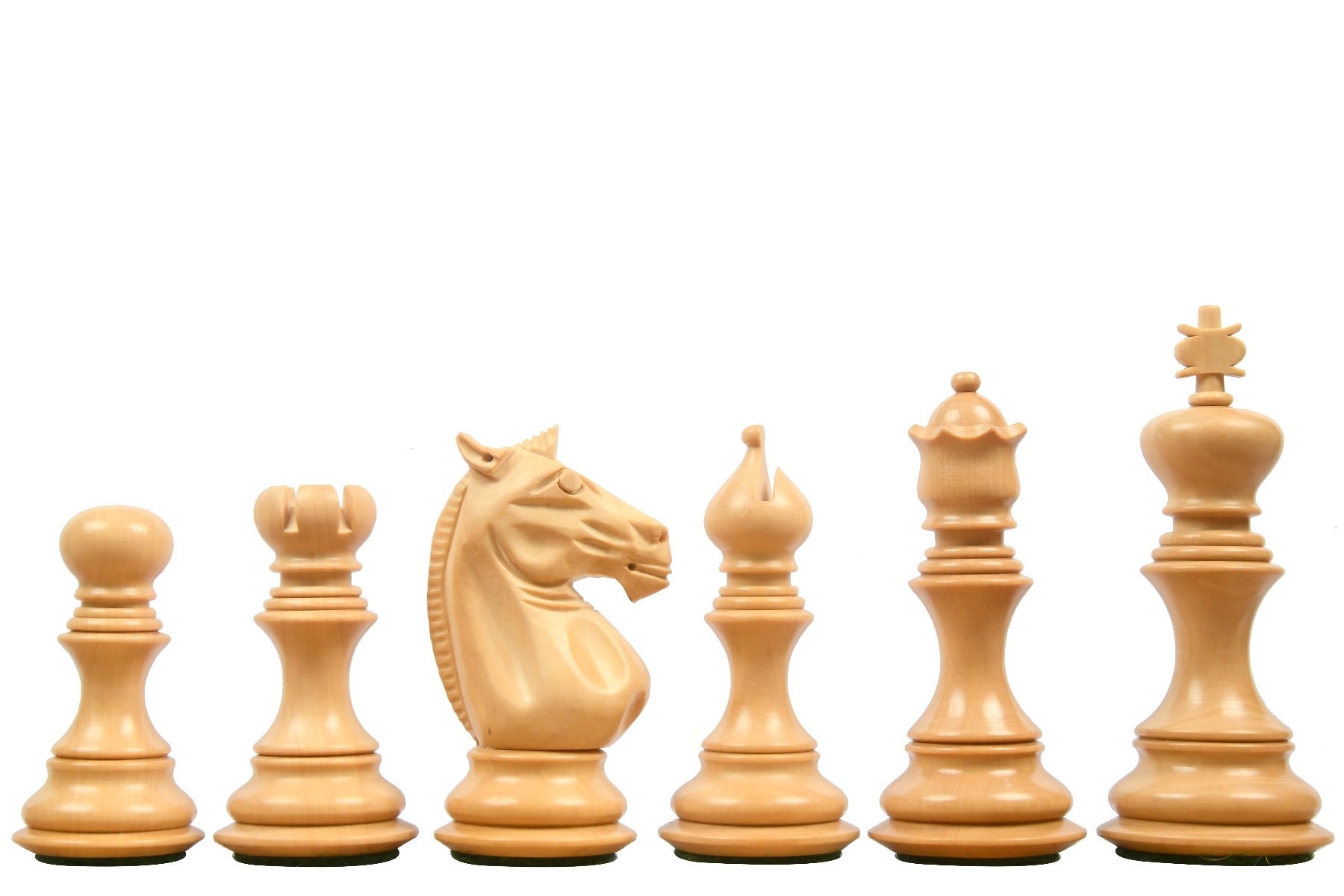 Bud rosewood chess pieces with a 80mm king and weighted felted bases