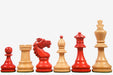 Sterling Chess 1950s Bohemia German chess pieces in stained crimson and natural boxwood, 99mm king