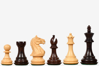 Sterling Chess Fierce Knight Staunton chess pieces in rosewood and boxwood, 89mm king