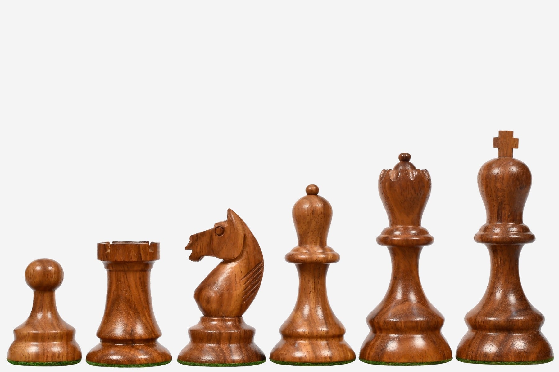 1937 Stockholm Olympiad chess pieces, sheesham and boxwood, hand carved in India