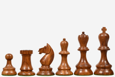 1937 Stockholm Olympiad chess pieces, sheesham and boxwood, hand carved in India