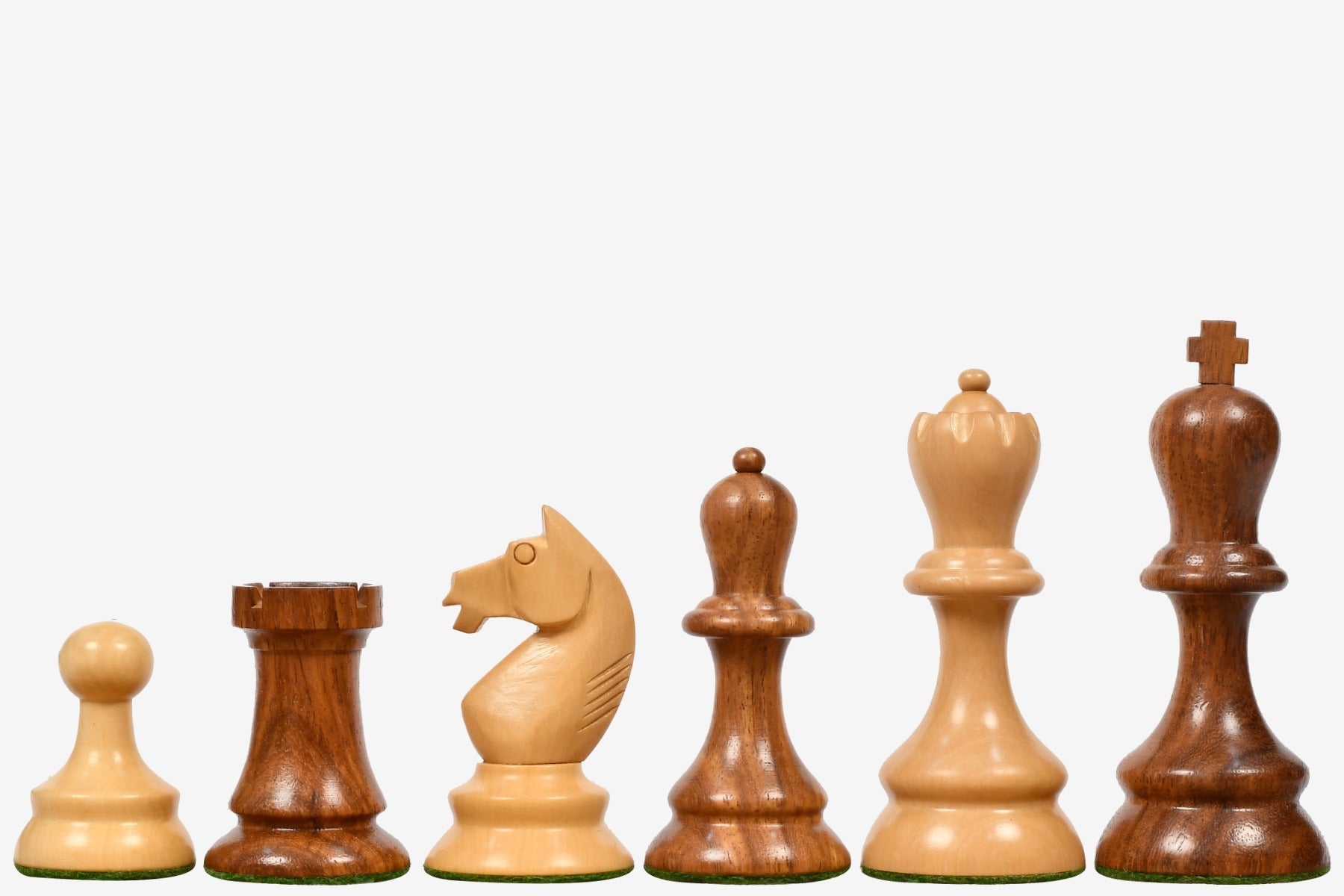 Sterling Chess 1937 Stockholm Olympiad chess pieces in sheesham and boxwood, 96mm king