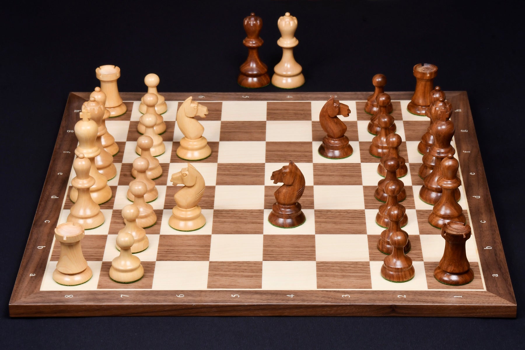 Knight carving detail on the 1937 Stockholm Olympiad chess pieces in sheesham and boxwood