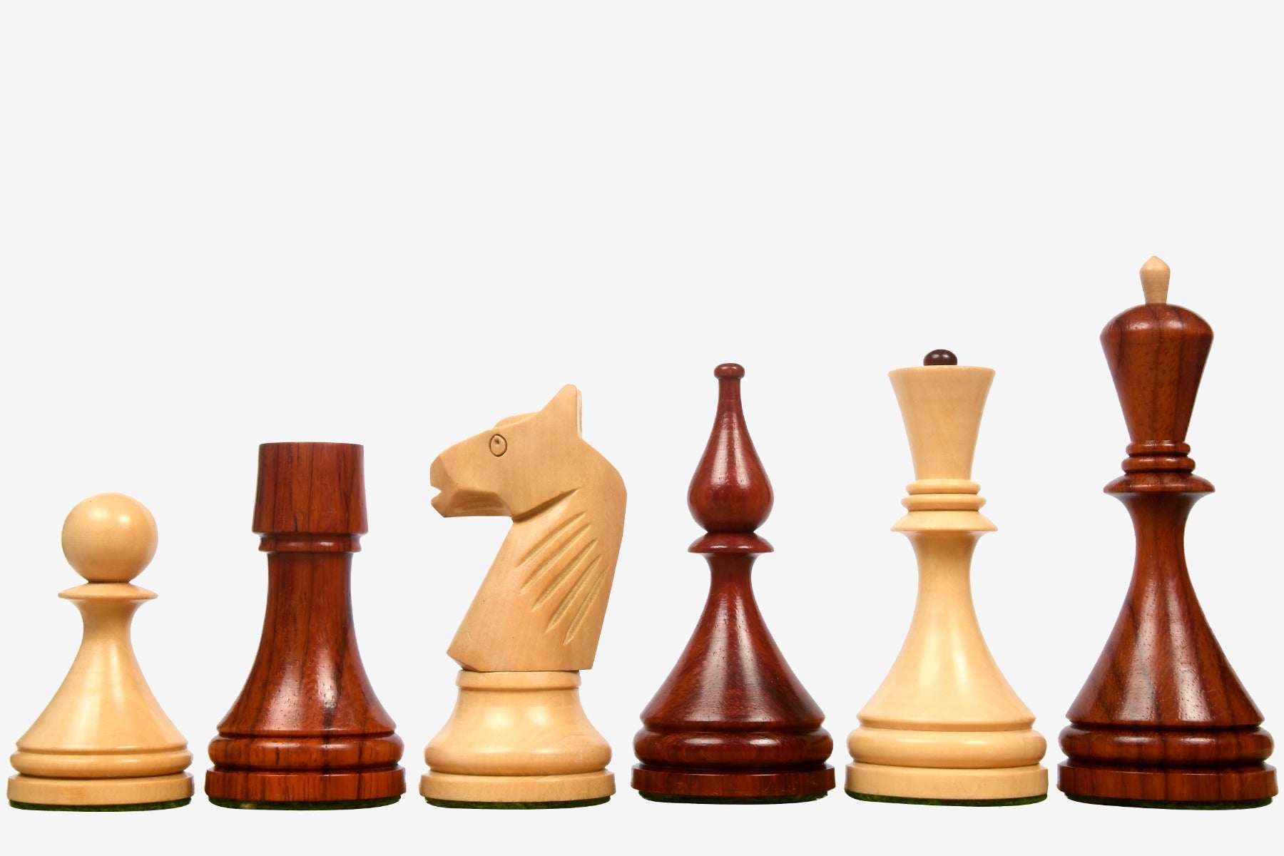 1961 Soviet Baku chess pieces in bud rosewood and boxwood, 103mm king