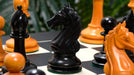 Full Ancient Indian Warrior chess set with its 60cm black anigre and maple board, from Sterling Chess