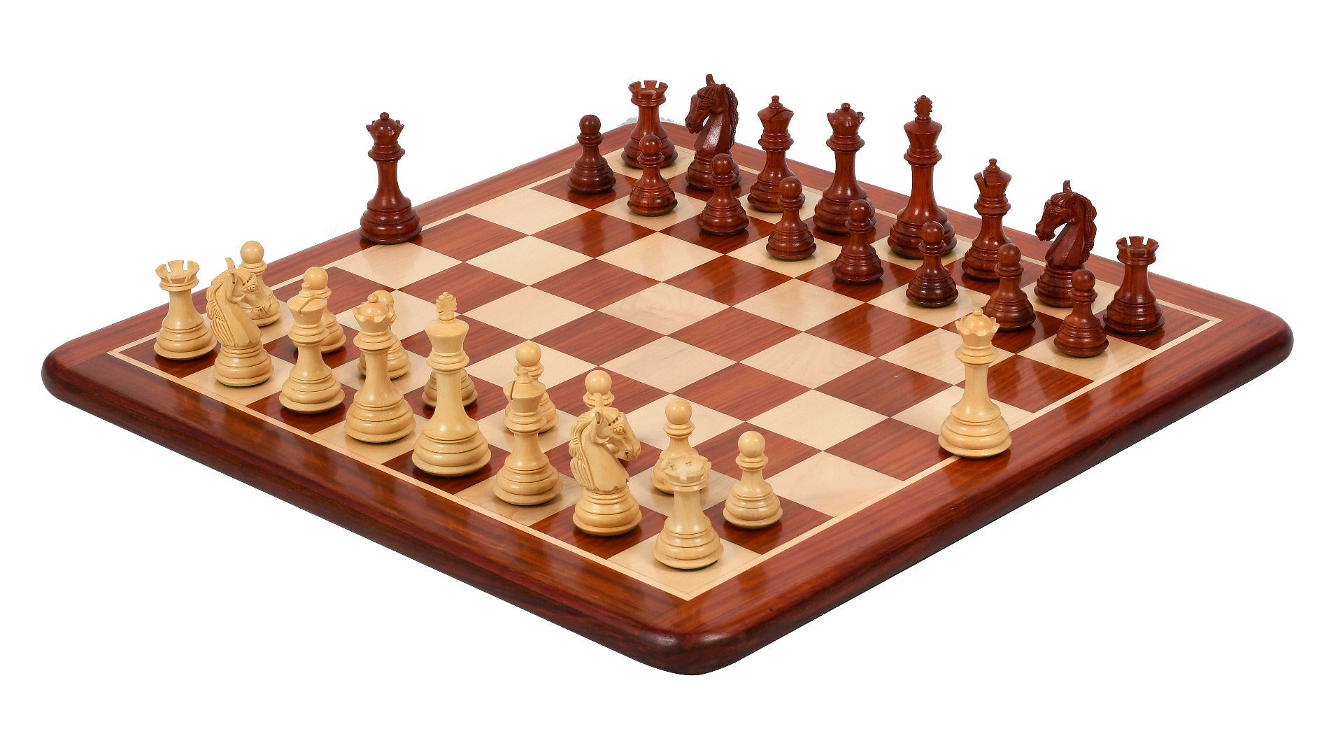 Knight carving detail on the New Colombian Staunton chess pieces in bud rosewood and boxwood
