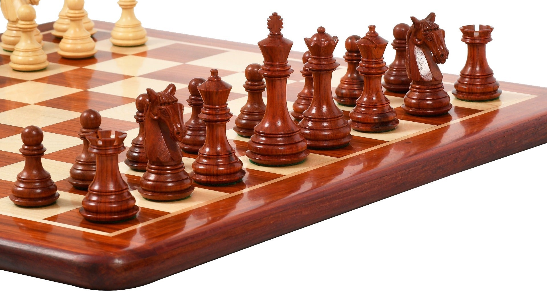 New Colombian Staunton wooden chess pieces, 99mm king, Bud rosewood finish