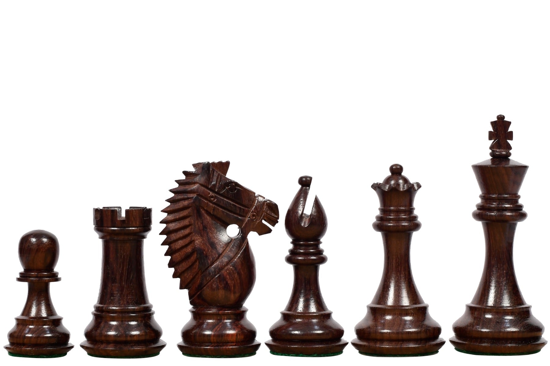 Rosewood chess pieces with a 103mm king and weighted felted bases
