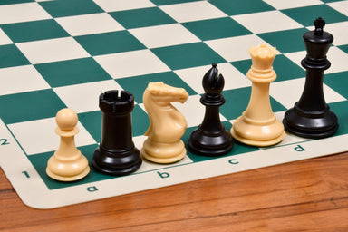 Sterling Chess Pro Staunton plastic chess pieces in black and natural white solid plastic, 95mm king