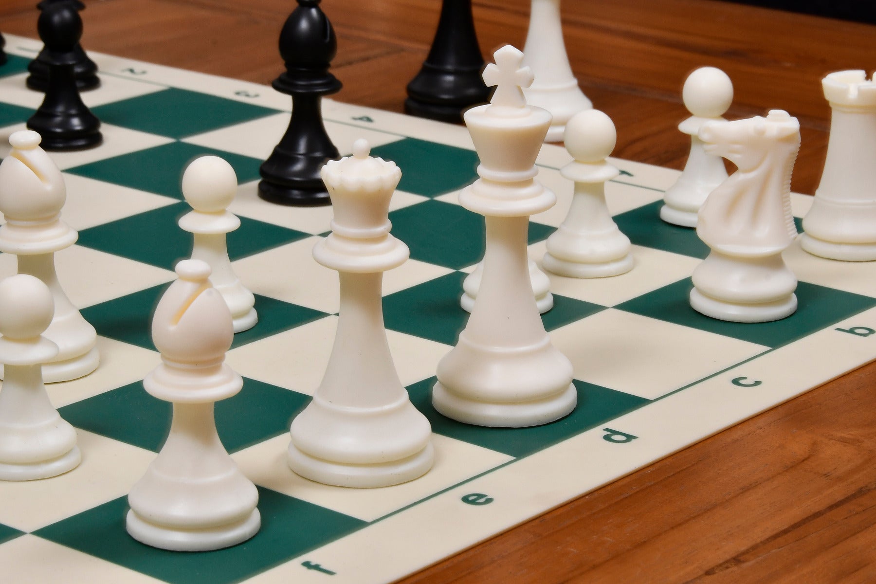 Full 34 piece Club Series plastic chess set in black and ivory white plastic