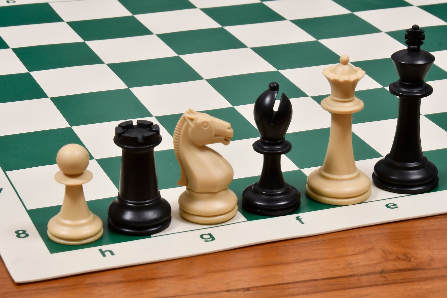 Sterling Chess Player Series plastic chess pieces in black and natural white plastic, 97mm king