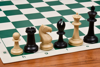Sterling Chess Player Series plastic chess pieces in black and natural white plastic, 97mm king