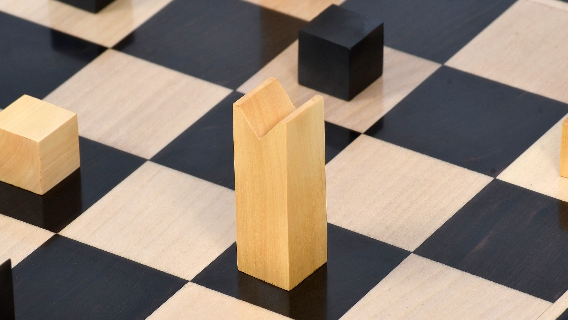 1966 Lanier Graham wooden chess pieces, 71mm king, Ebonised finish