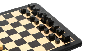 1924 Bauhaus Geometrical chess set, ebonised and natural boxwood, hand carved in India