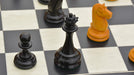 Full B and Co 1860s Antique chess set with its 60cm black anigre and maple board, from Sterling Chess
