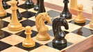 Full 1963 1966 Piatigorsky Cup chess set with its 58cm ebony and maple board with a sheesham border, from Sterling Chess