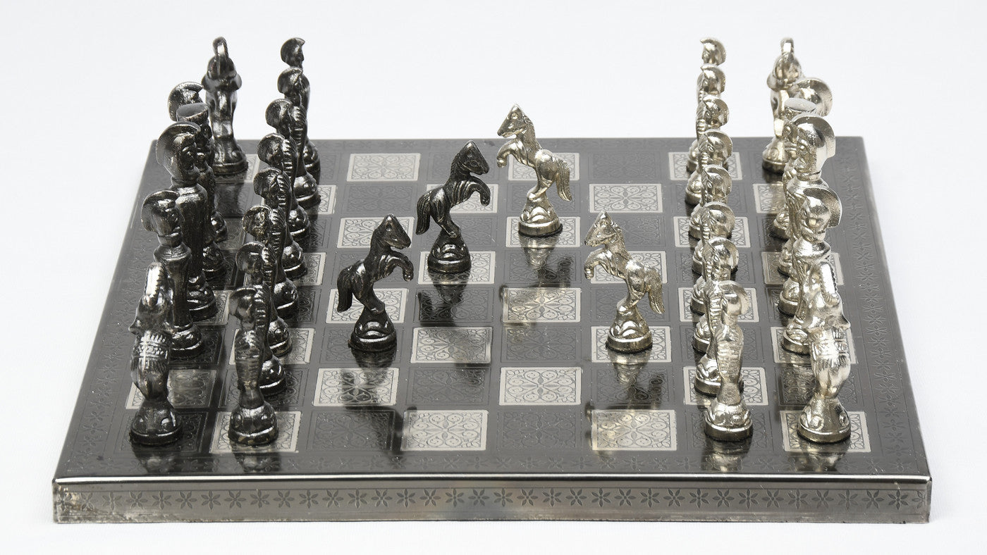 Vintage style black and silver brass chess set in Australia