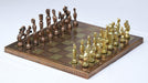 Antique finish brass chess set arranged on 40mm squares