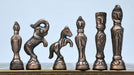 Antique brass and gold brass chess set, full army in playing position
