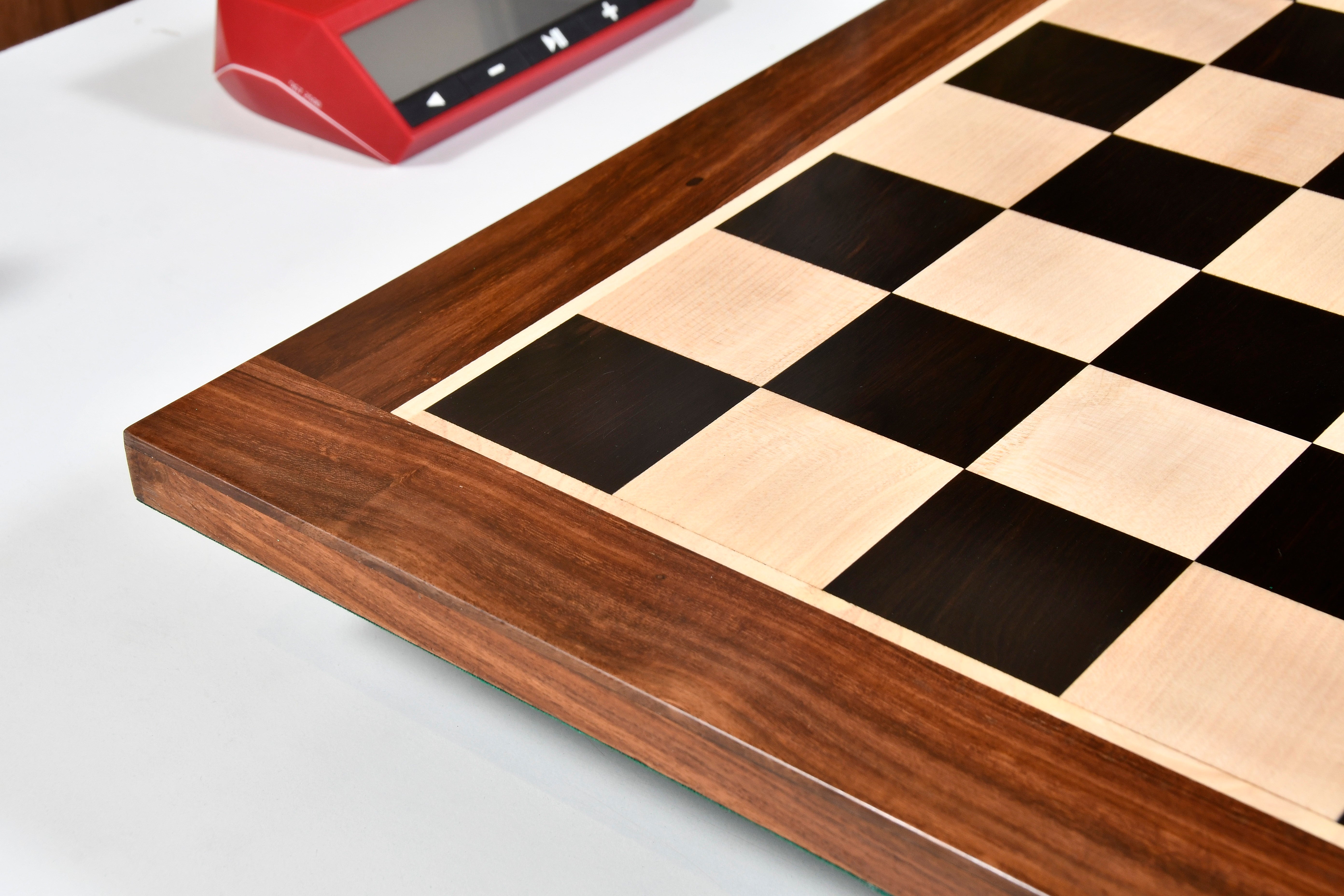Indian ebony and maple chess board with a sheesham border