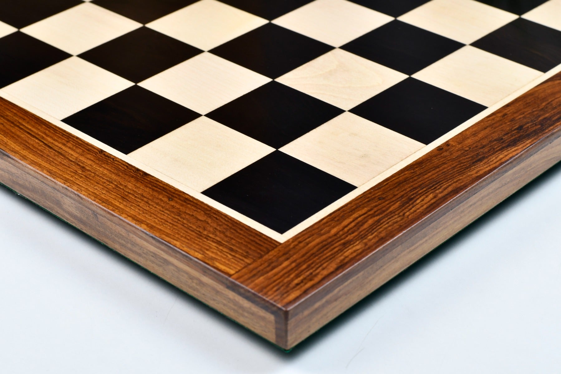 Ebony and maple sheesham border chess board, 19 inch, from above