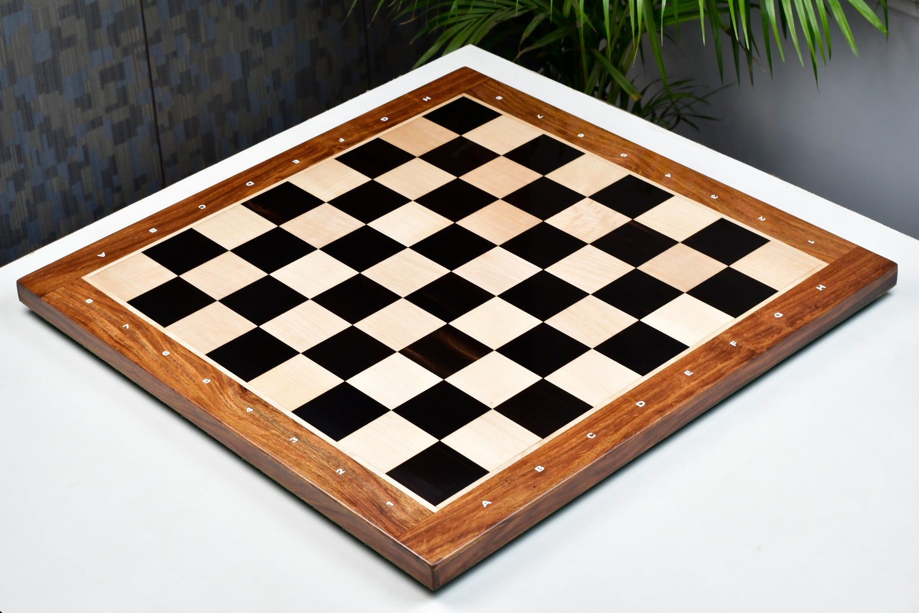 Notation chess board in ebony and maple, close detail of the coordinates