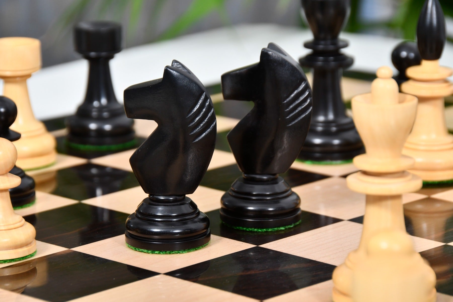Reproduced Hungarian wooden chess pieces, 100mm king, Ebonised finish