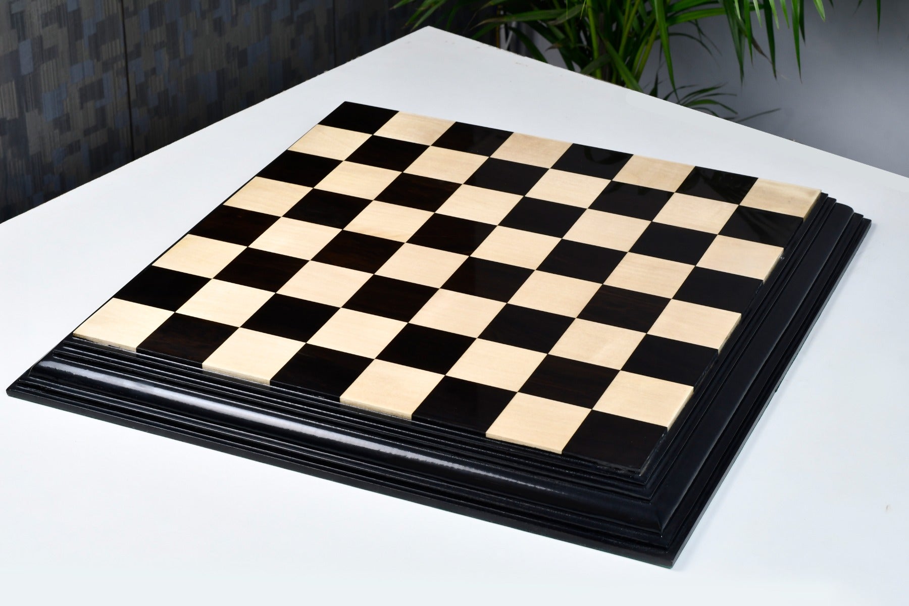 Ebony and boxwood luxury chess board, edge view