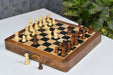 Full 12 Inch Magnetic Travel chess set with its 30cm ebony and maple travel board, from Sterling Chess