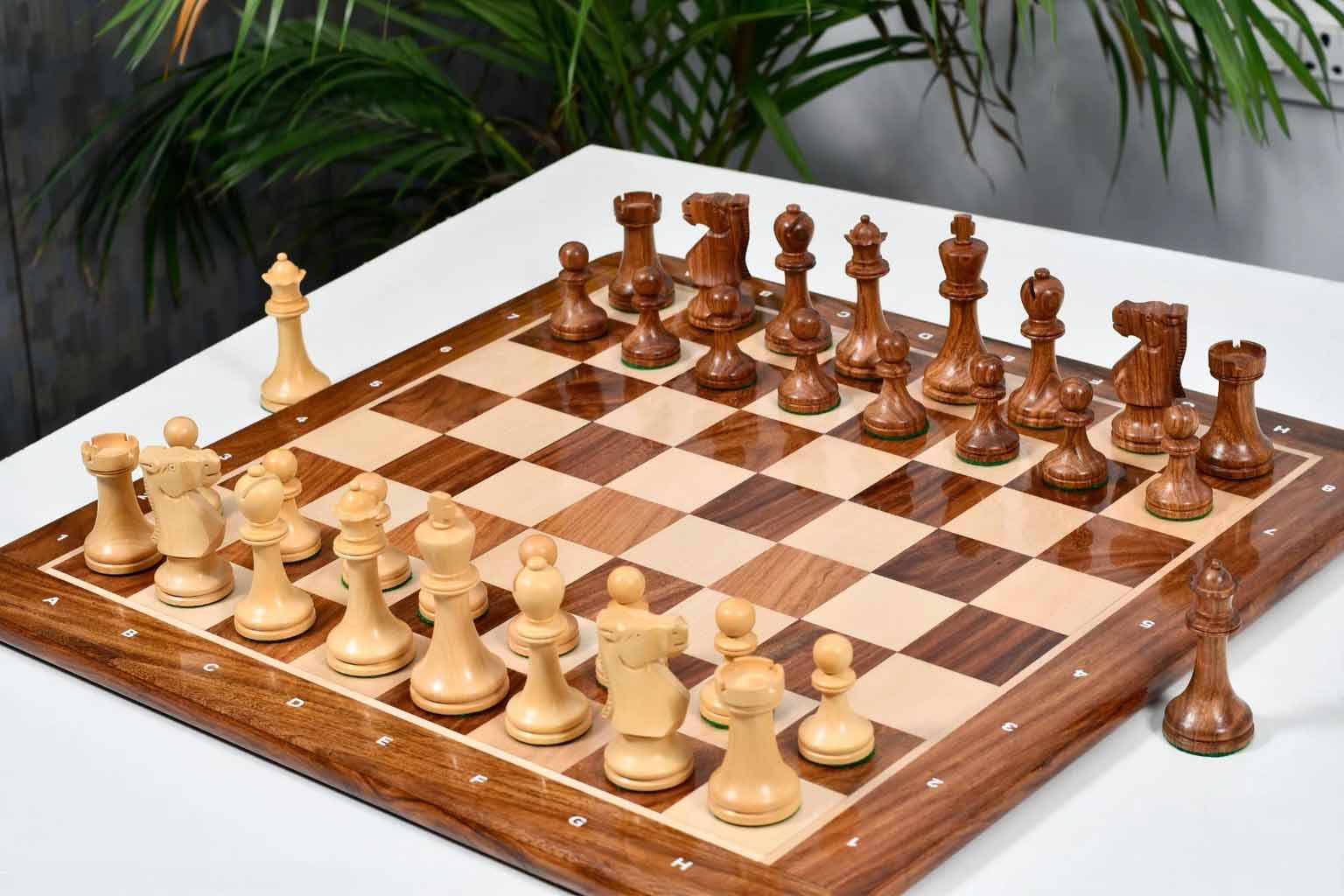 Old Vintage English wooden chess pieces, 98mm king, Sheesham finish