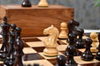 Knight carving detail on the Fierce Knight Staunton chess pieces in rosewood and boxwood