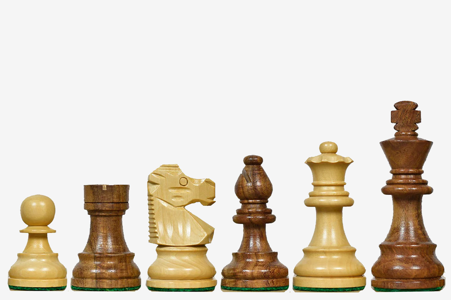 Sterling Chess French Lardy Compact chess pieces in sheesham and boxwood, 76mm king