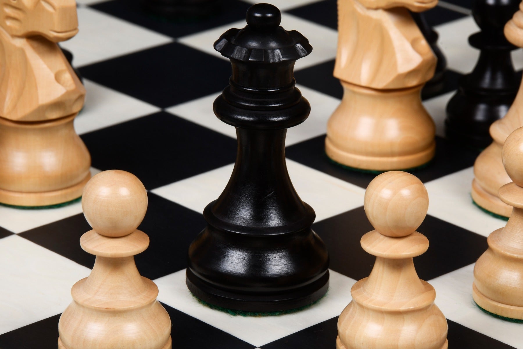 Reproduction French Lardy chess pieces in ebonised boxwood, available in Australia