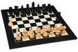 Ebonised boxwood reproduction French Lardy chess pieces, 34 piece roster