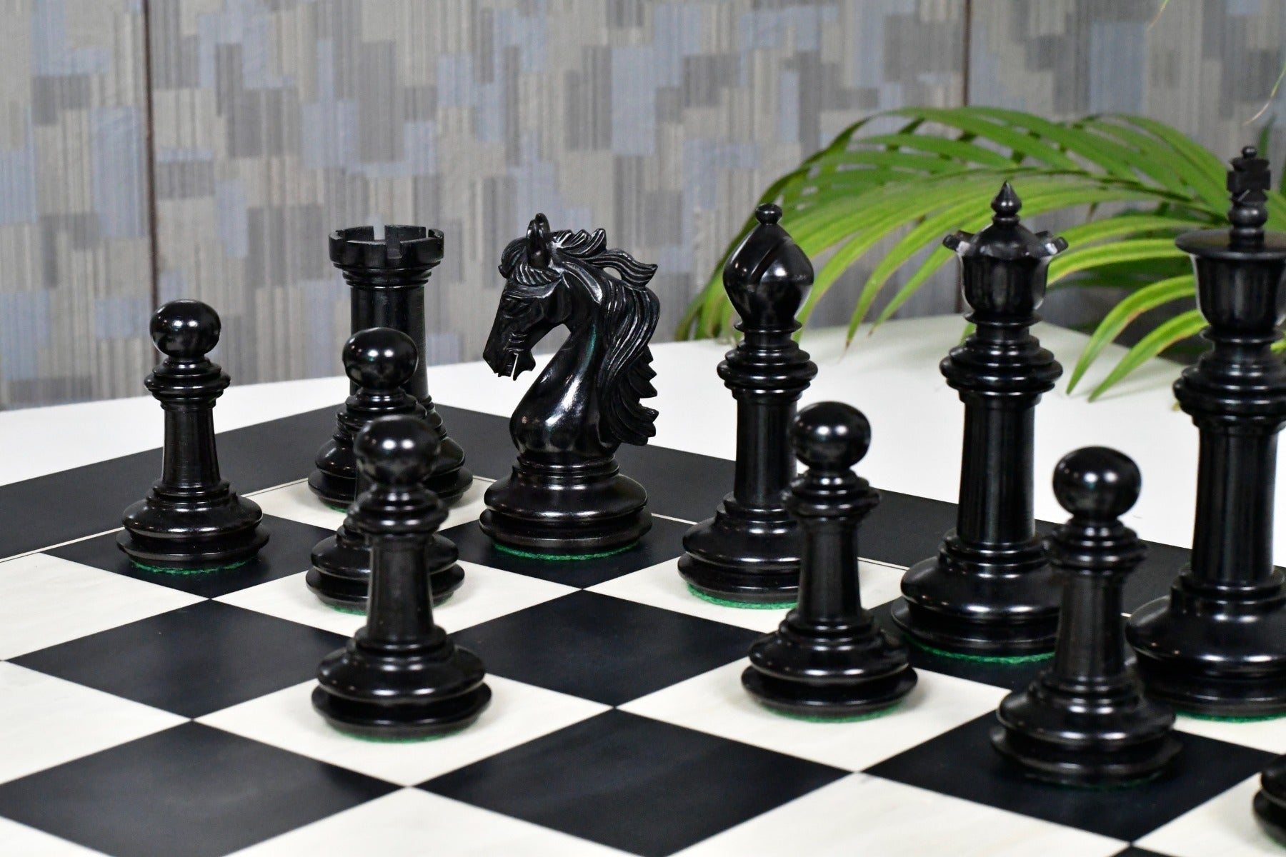 French Warrior ebony chess set arranged on 60mm squares