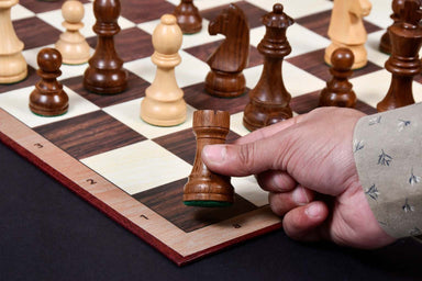Tournament Staunton German Knight Sheesham chess pieces, 96mm king
