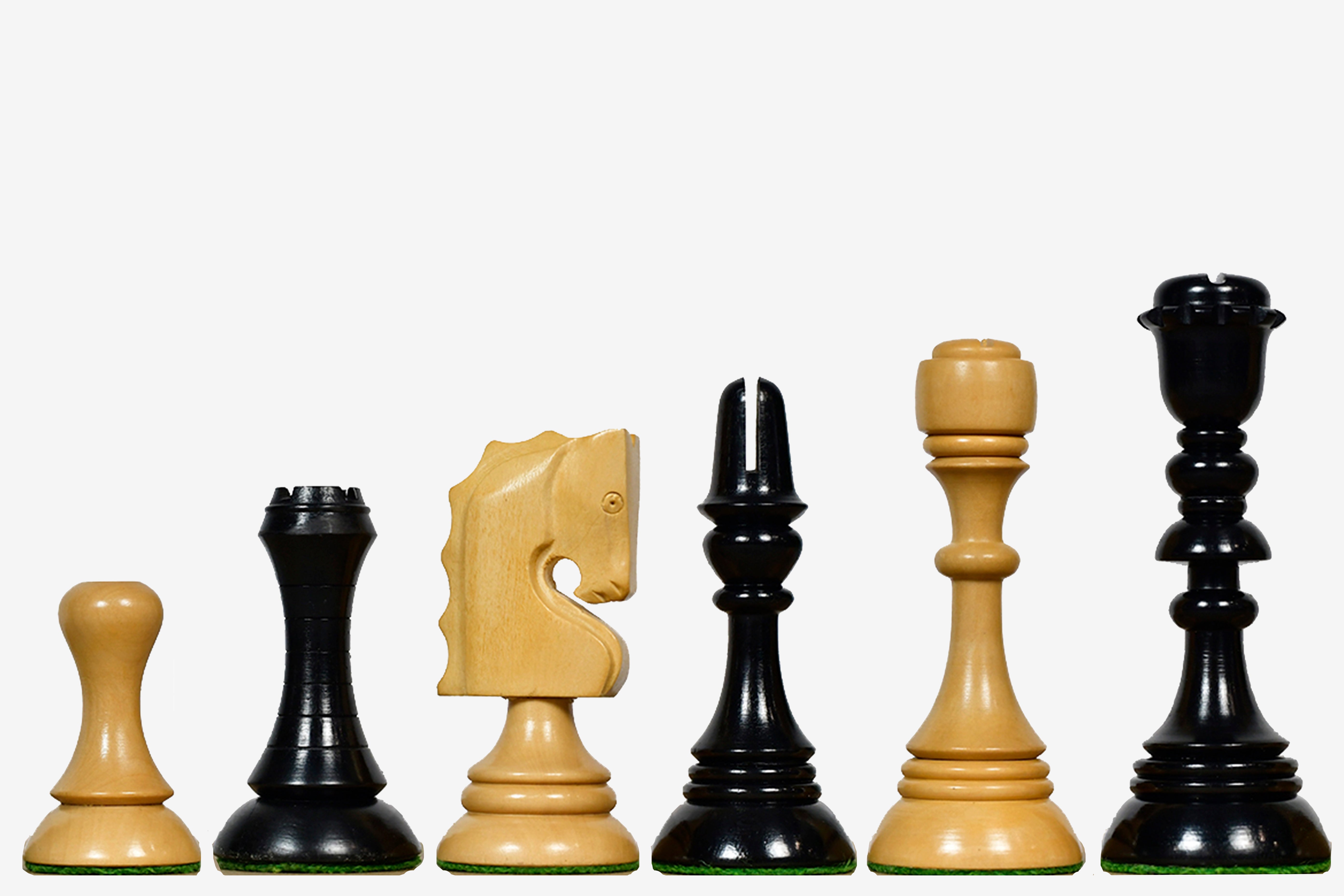 Sterling Chess 1929 Barcelona Joc Catalan chess pieces in genuine ebony and boxwood, 110mm king