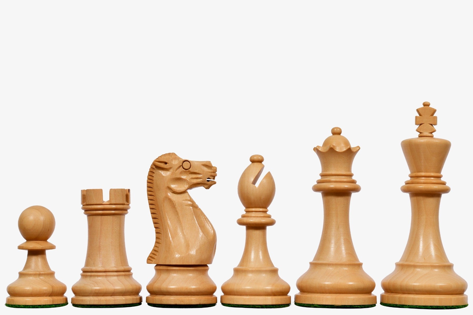 Grandmaster Staunton chess pieces, ebonised and natural boxwood, hand carved in India