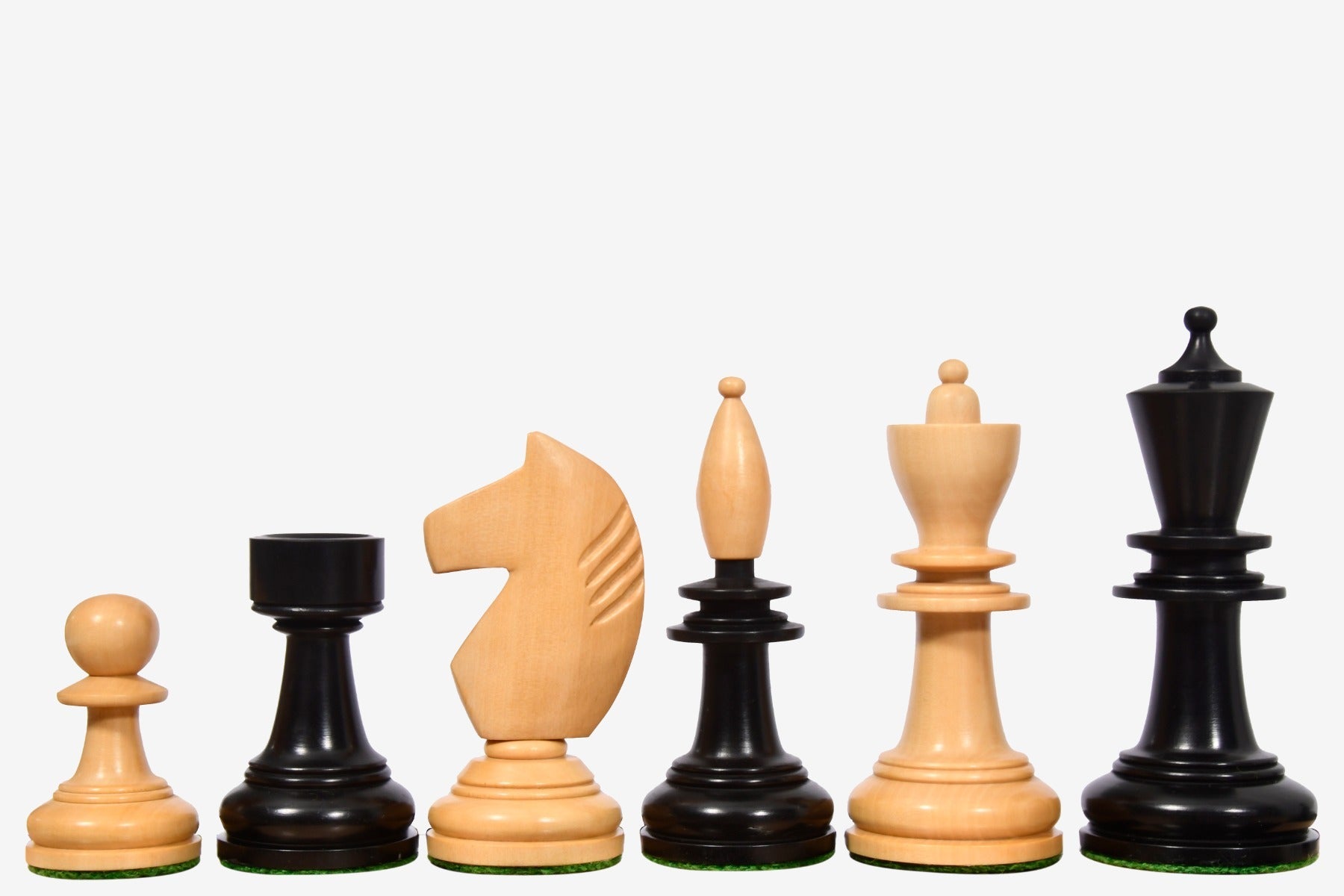 Sterling Chess Reproduced Hungarian chess pieces in ebonised and natural boxwood, 100mm king