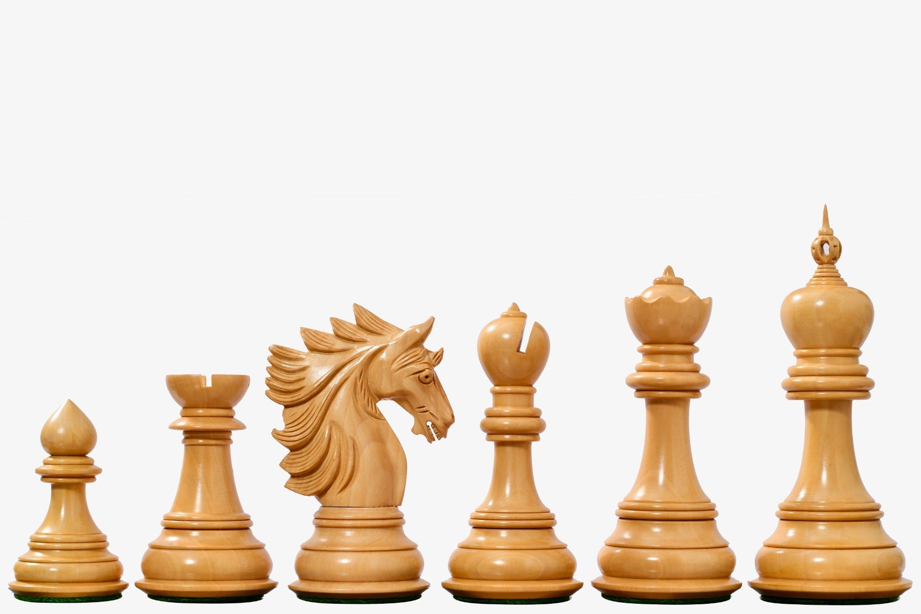 Genuine ebony chess pieces with a 117mm king and weighted felted bases