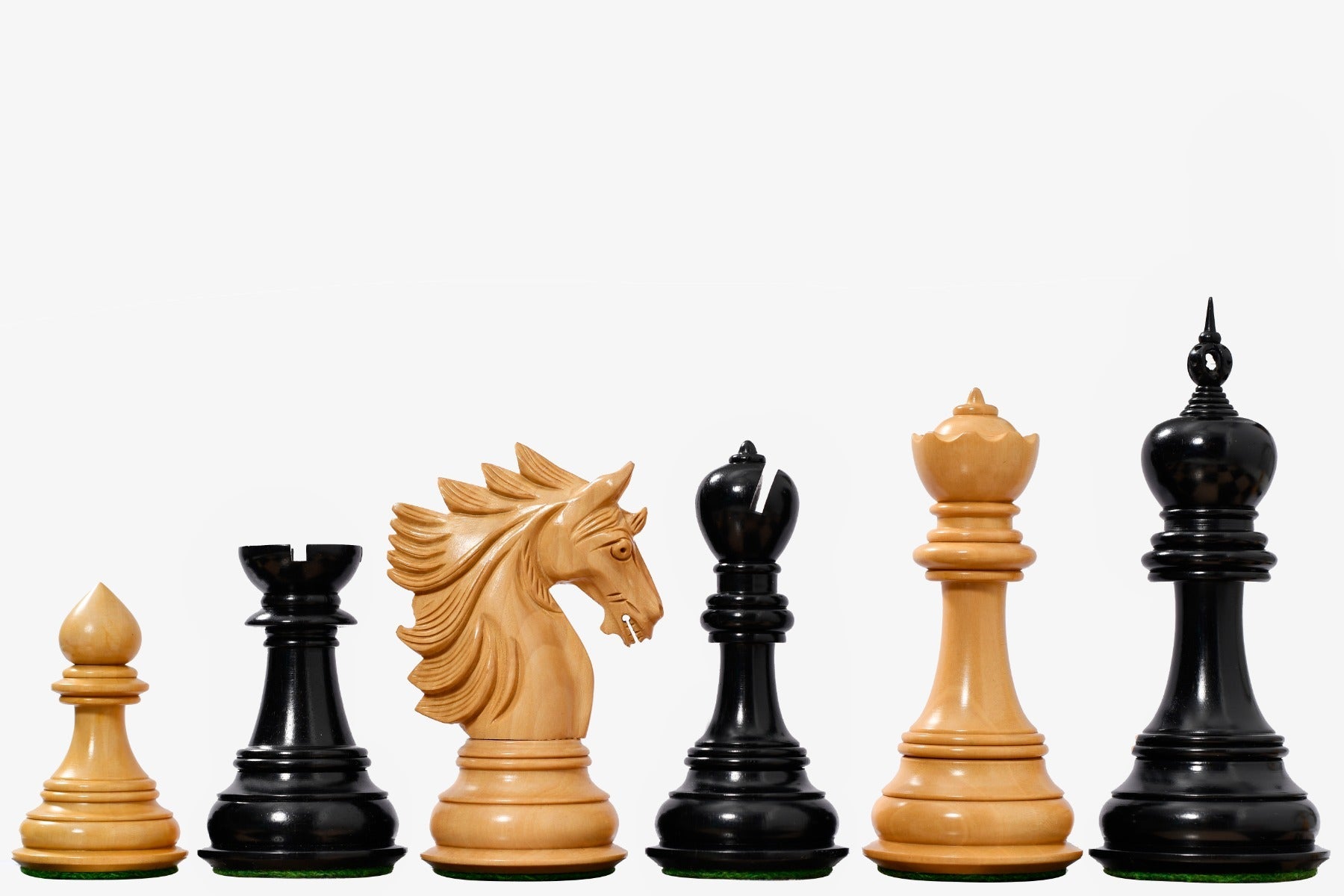 Sterling Chess Sher E Punjab Series chess pieces in genuine ebony and boxwood, 117mm king